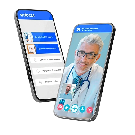 mockup do aplicativo doc24 em um iphone